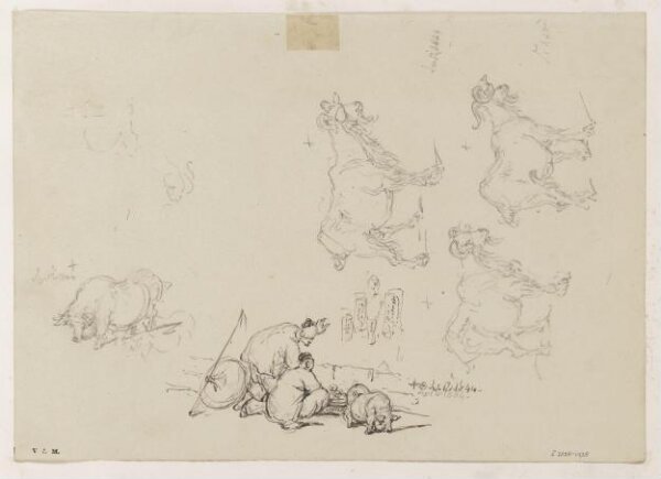 George Chinnery, Two figures with a basket, goats and pigs
