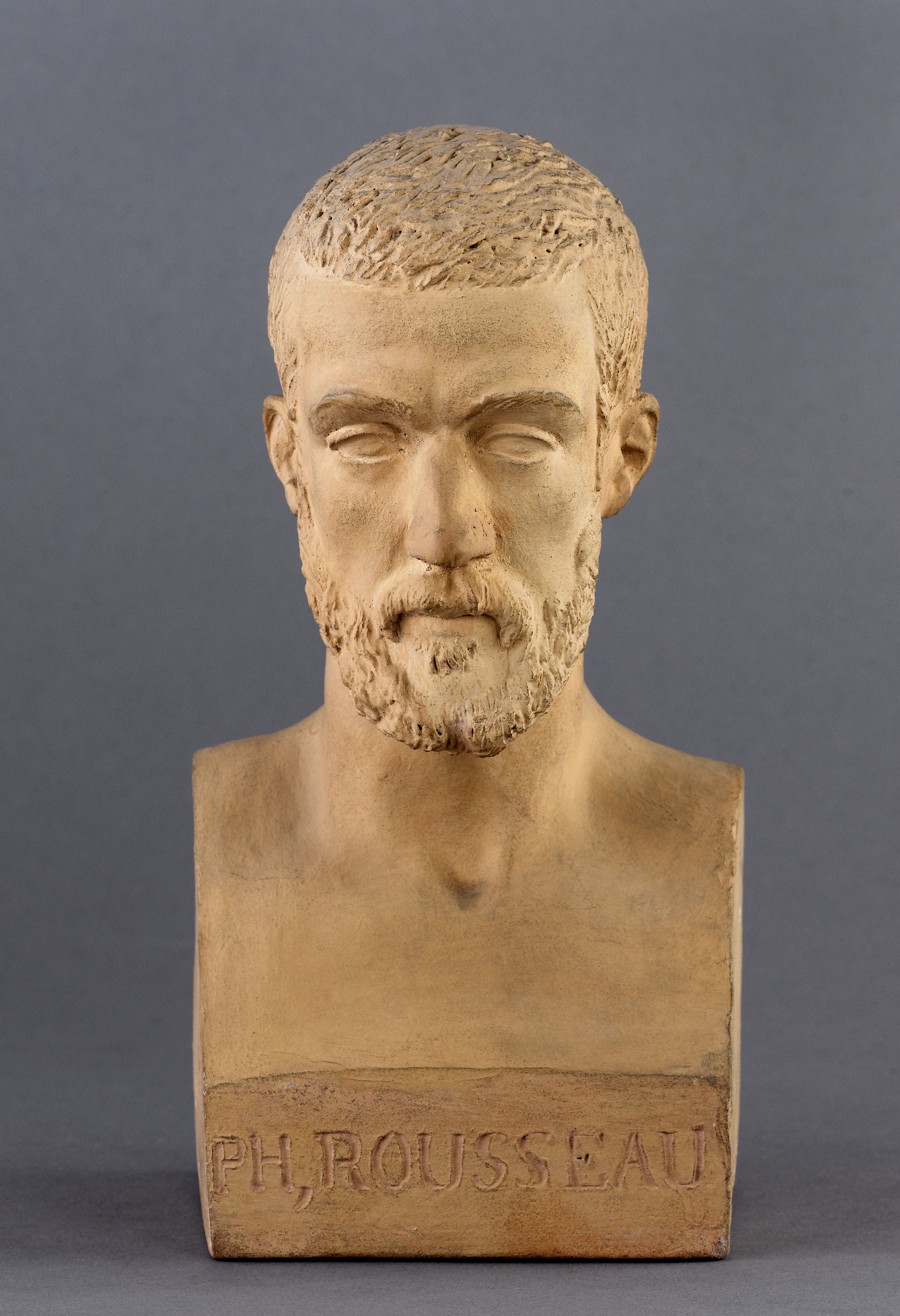 Jean Pierre Dantan, Portrait sérieux du peintre paysagiste et animlier, Philippe Rousseau (1816-1887)