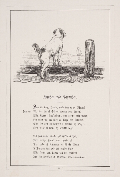 H.P. Hansen, Hunden ved Stranden. Illustration til H.V. Kaalund, "Fabler for Børn"