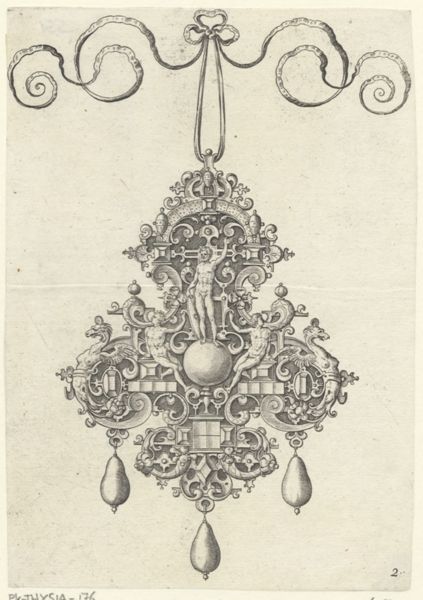 Collaert, Hans, (approximately 1530-1581), (printmaker), Designs for pendants: Male deity holding a shield