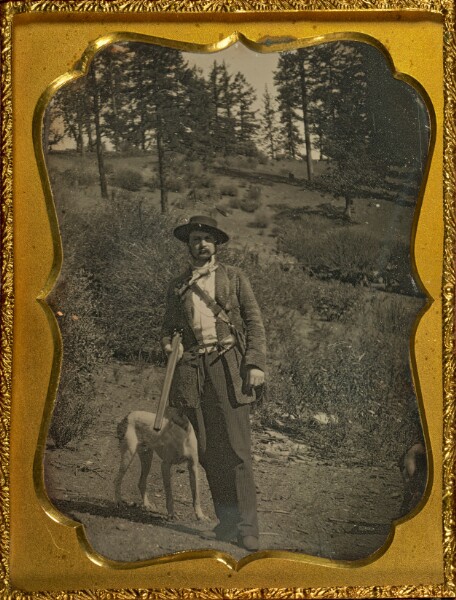 Unknown, [Outdoor scene with hunter and dog]