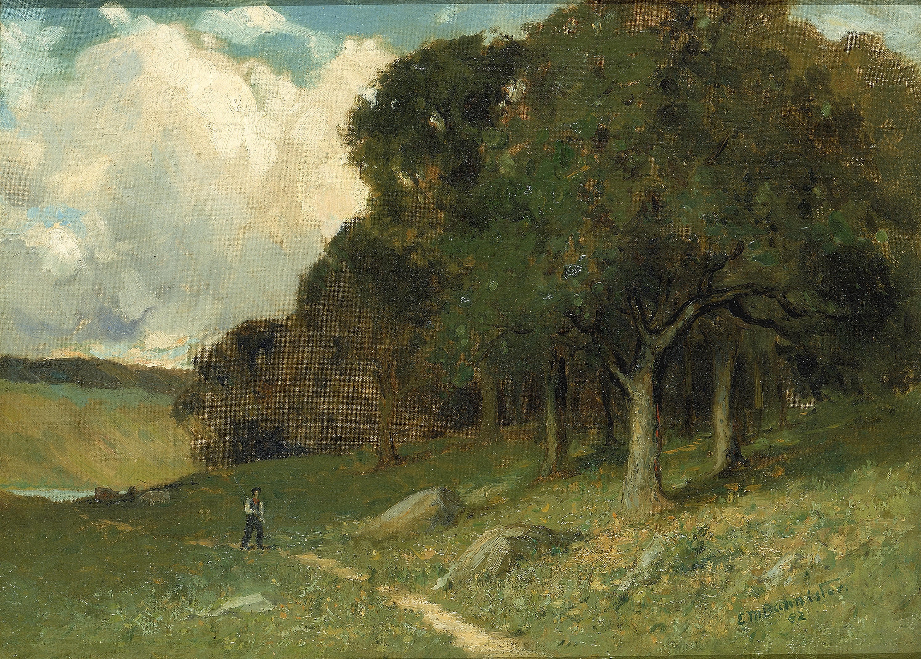 Edward Mitchell Bannister, Untitled (man on path with trees in background)