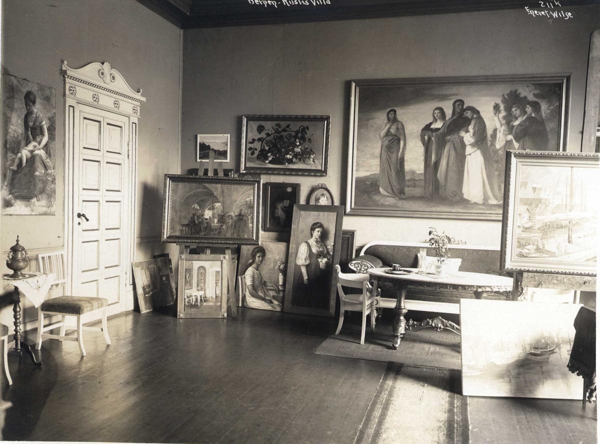 Anders Beer Wilse, Interiør, Rustis villa, Bergen, Hordaland. Fotografert 1912.