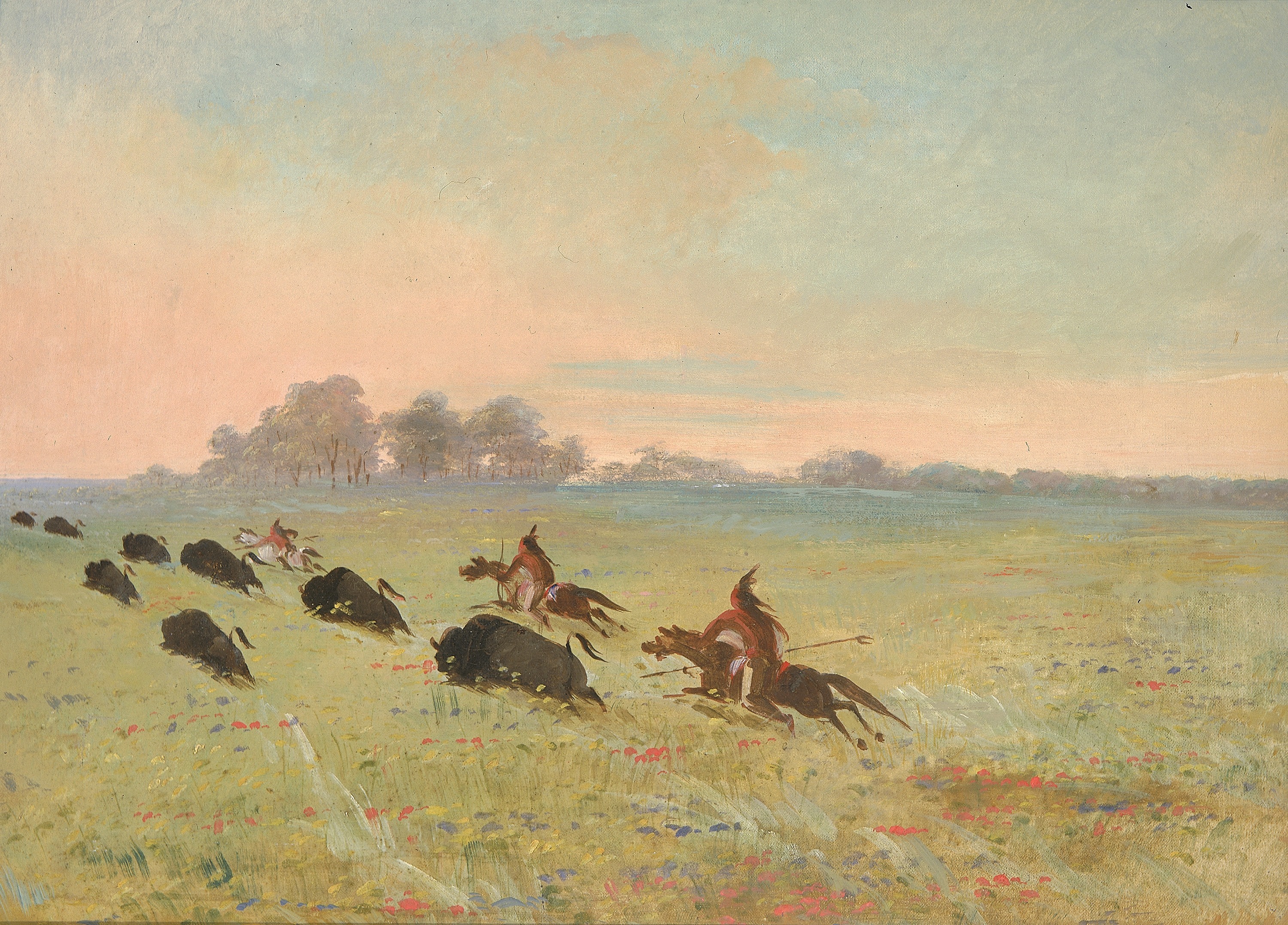 George Catlin, Comanche Indians Chasing Buffalo