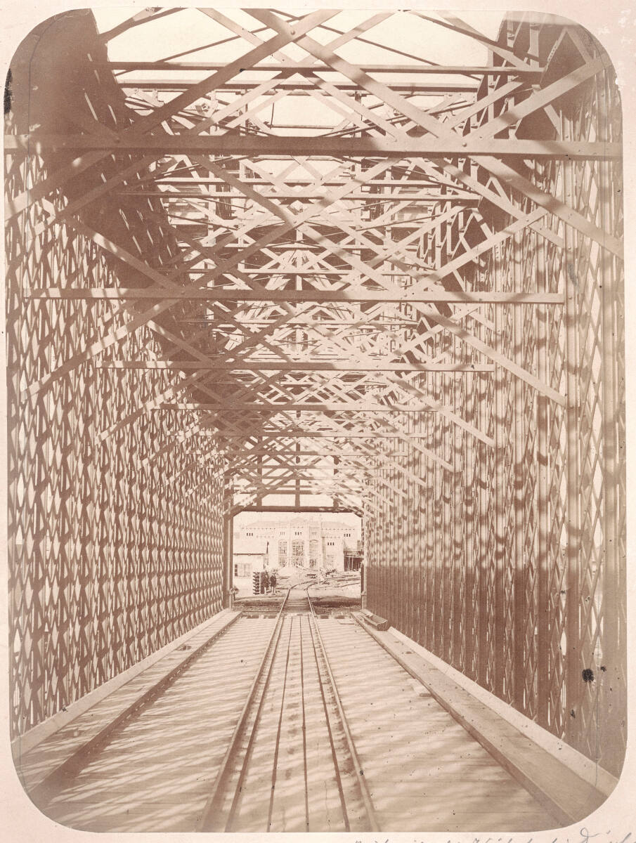 Anonym, Bau der Eisenbahnbrücke über die Vistula bei Tczew