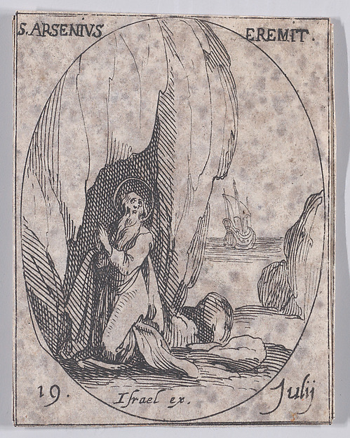 Jacques Callot, S. Arsène, ermite (St. Arsenius, Hermit), July 19th, from "Les Images De Tous Les Saincts et Saintes de L'Année" (Images of All of the Saints and Religious Events of the Year)