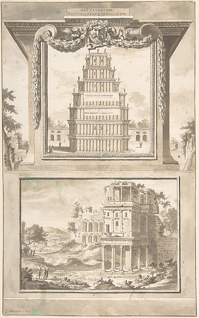 Jan Goeree, Reconstruction of the Monument to Septimius Severus (above), View of the Ruins (below)