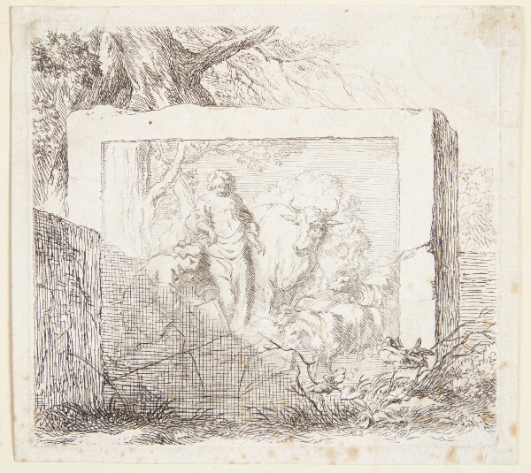 Nicolaes Berchem, Stenblok med et basrelief forestillende en hyrde, der hælder vand i et trug