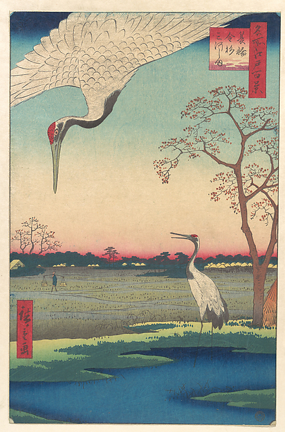 Utagawa Hiroshige, “Minowa, Kanasugi at Mikawashima,” from the series One Hundred Famous Views of Edo (Meisho Edo hyakkei, Minowa Kanasugi, Mikawashima)