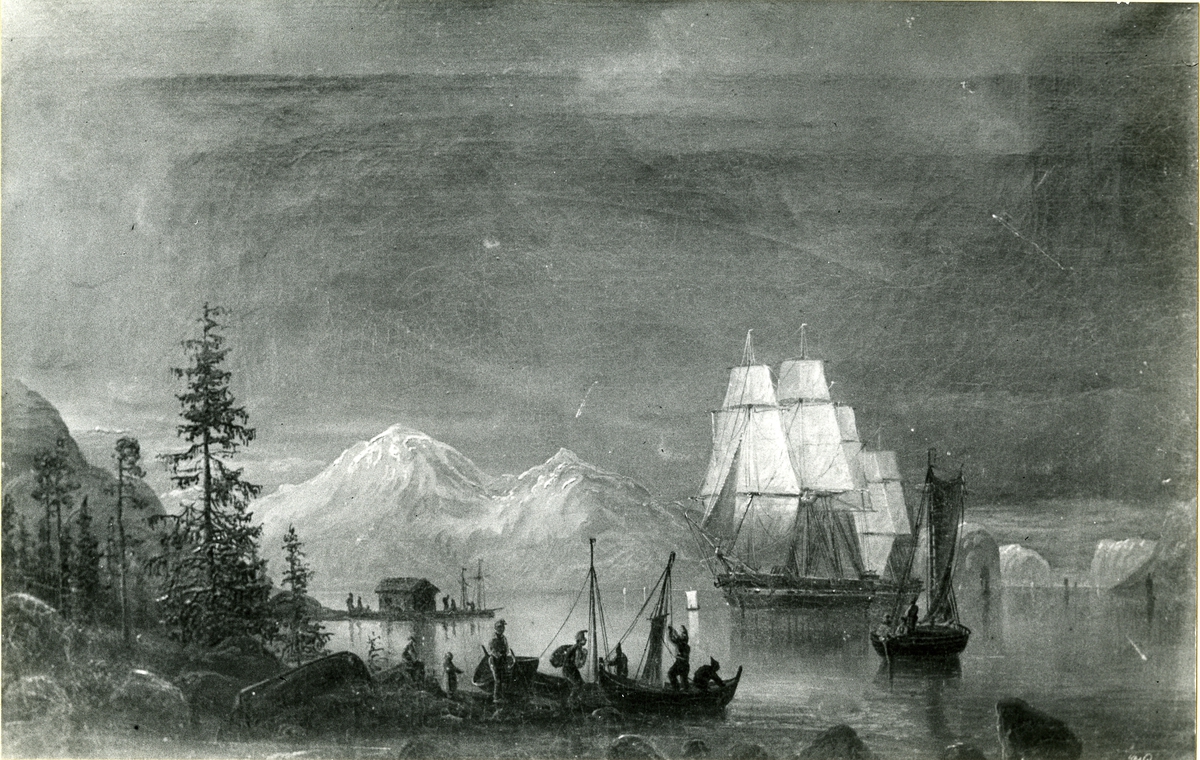 Okänd fotograf, Motiv från Dusevik. Oljemålning 1852. Storlek 36 x 55,5 cm.