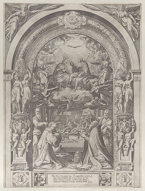 Anonymous, Saints Lawrence, Sixtus, Peter, and Paul adoring the Coronation of the Virgin by Christ above