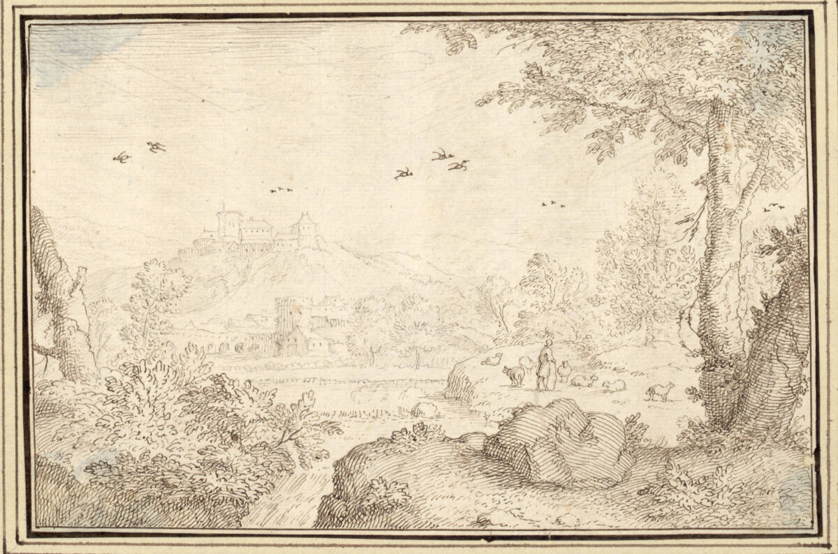 AlbertFlamen, Landschaft mit kleinem Wasserfall und einem Schäfer (I-8)