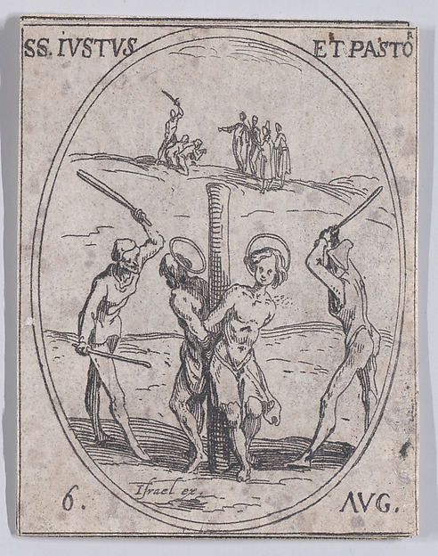 Jacques Callot, S. Juste et S. Pastor (St. Justus and St. Pastor), August 6th, from "Les Images De Tous Les Saincts et Saintes de L'Année" (Images of All of the Saints and Religious Events of the Year)