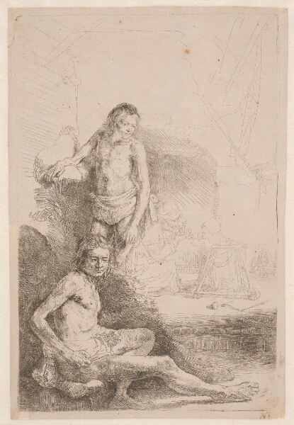 Rembrandt van Rijn, En siddende og en stående mandlig model