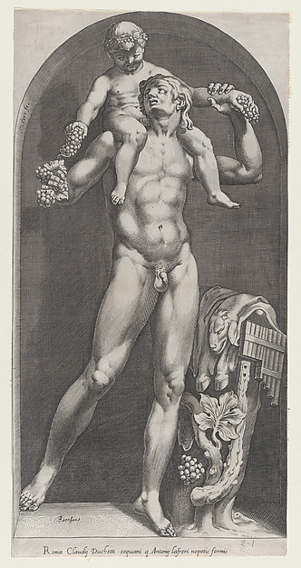 Cornelis Cort, Bacchus on the Shoulders of a Satyr, from "Speculum Romanae Magnificentiae"