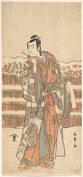 Katsukawa Shunshō　勝川春章, The Second Ichikawa Monnosuke as a Man of High Rank Standing in the Snow