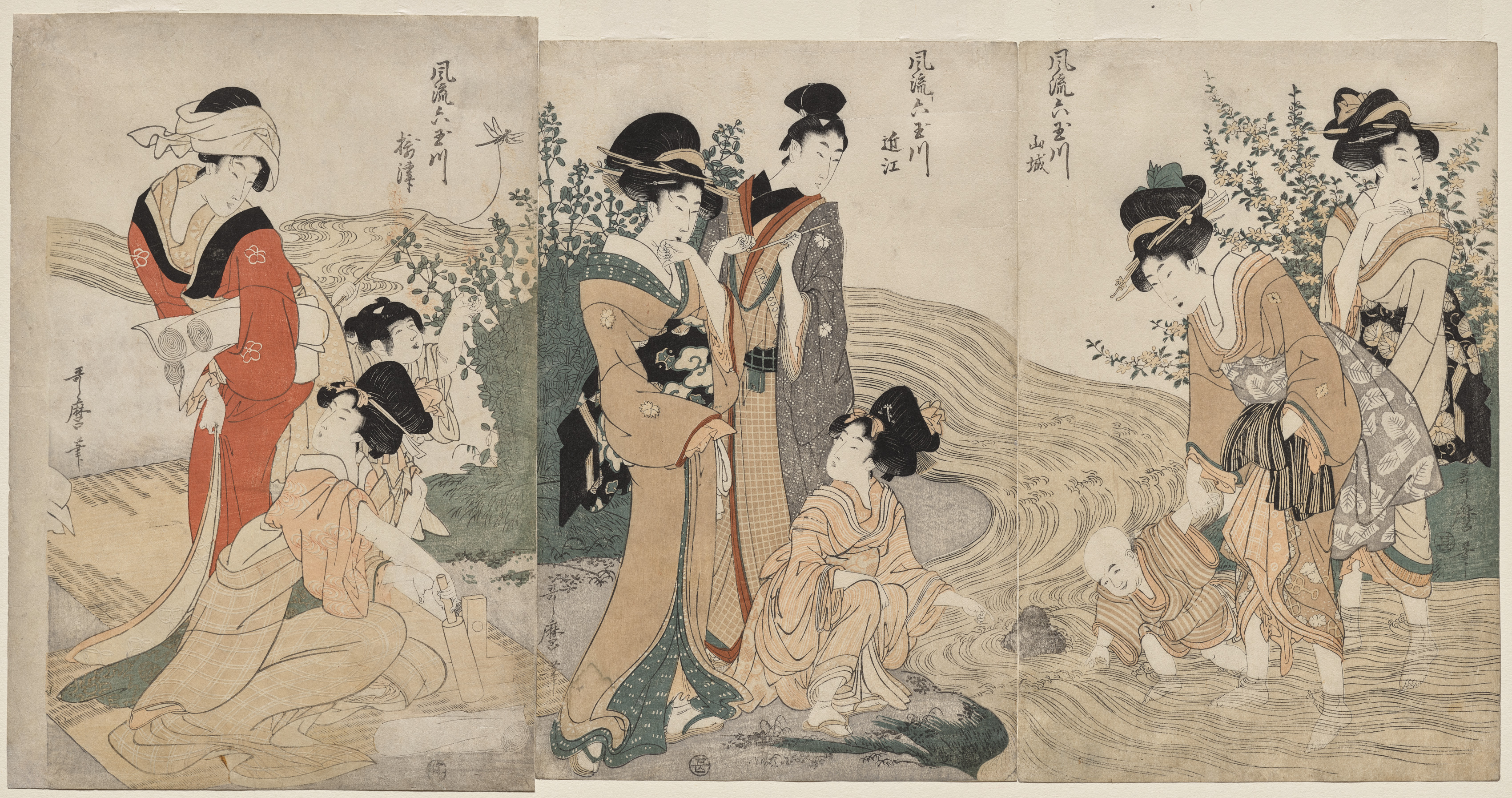 Kitagawa Utamaro, Musashi, Omi, Yamashiro, and Settsu Provinces from the series Fashionable Six Jewel Rivers (Furyu Mu Tamagawa)
