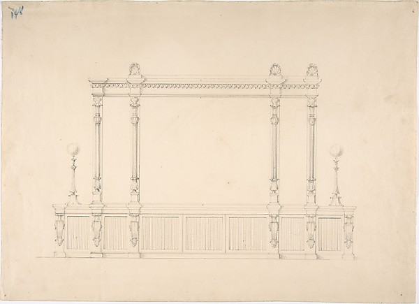 Anonymous, British, 19th century, Design for a Very Large Cabinet, with Renaissance Ornament and Lamps