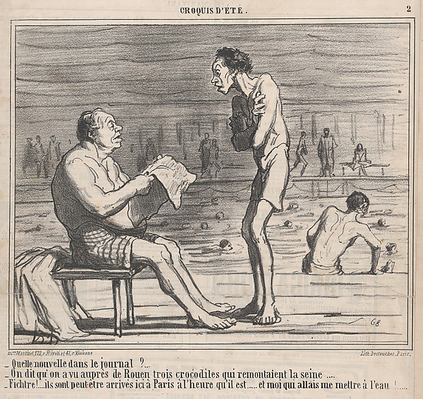 Honoré Daumier, Quelle nouvelle dans le journal?...., from Croquis d'Été, published in Le Charivari, August 5, 1859