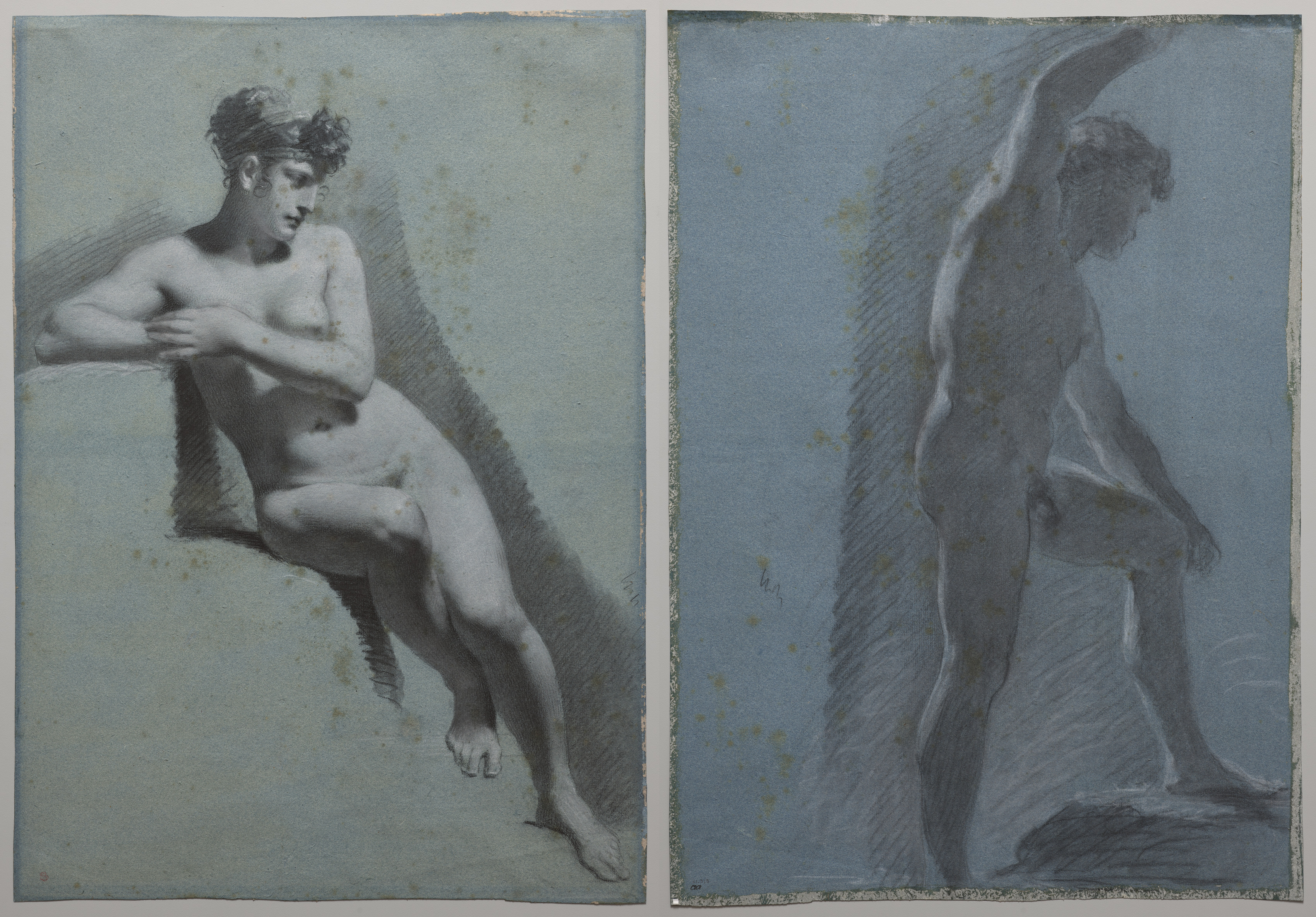 Pierre-Paul Prud'hon, Study of a Nude Woman, Seated Looking to the Right (recto) Study of a Male Nude (verso)