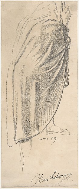 Henri Lehmann, Back View of a Draped Male Figure Holding a Staff