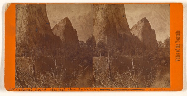 Eadweard J. Muybridge, [Cathedral Rocks. 2600 feet above the Valley.]