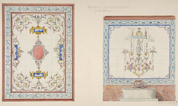 Jules-Edmond-Charles Lachaise, Design for ceramic tile decoration of a bathroom in "Pompeian" manner (possibly for Deepdene, Dorking, Surrey)