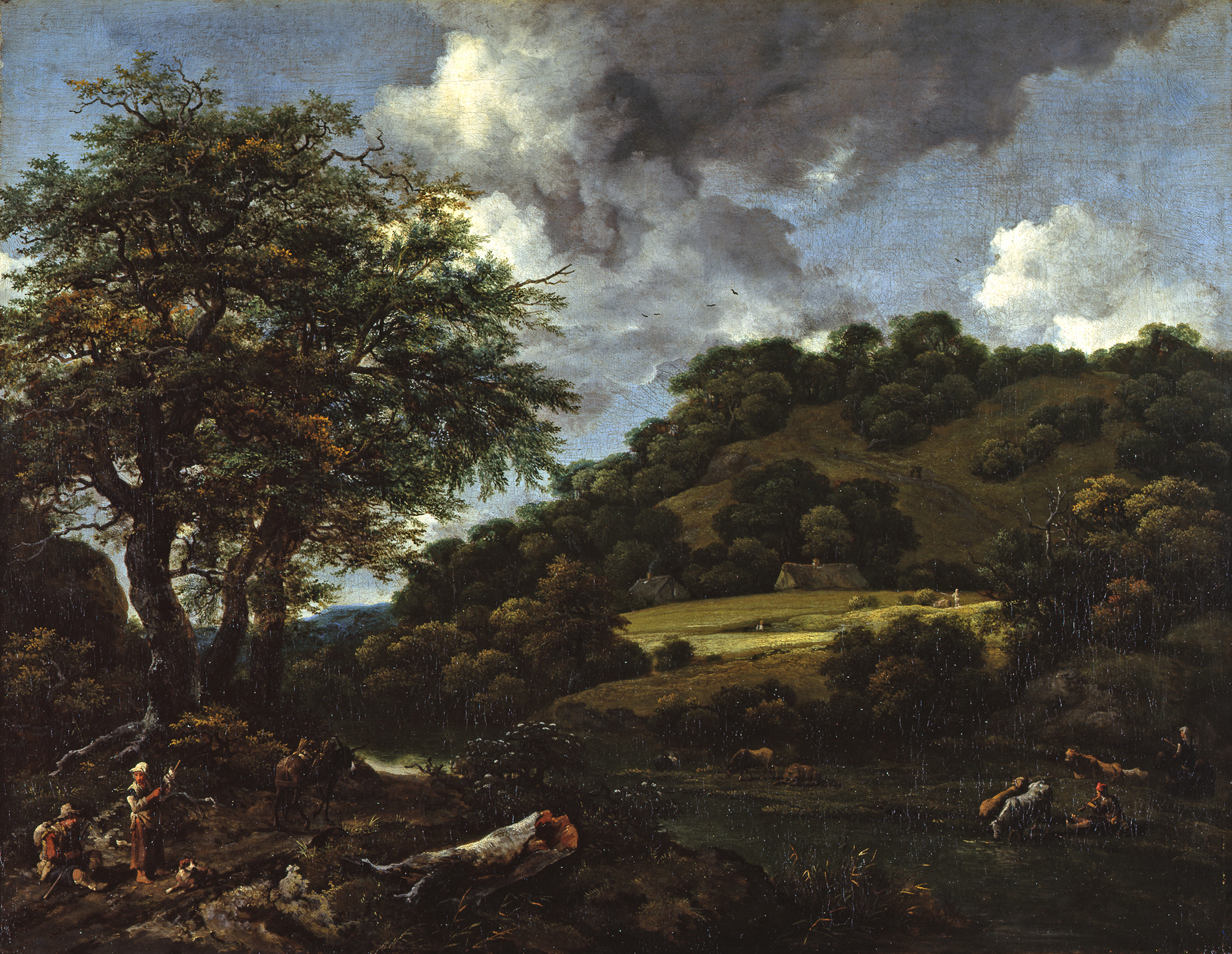 Jacob van Ruisdael, A Hilly Landscape with Tall Oaks