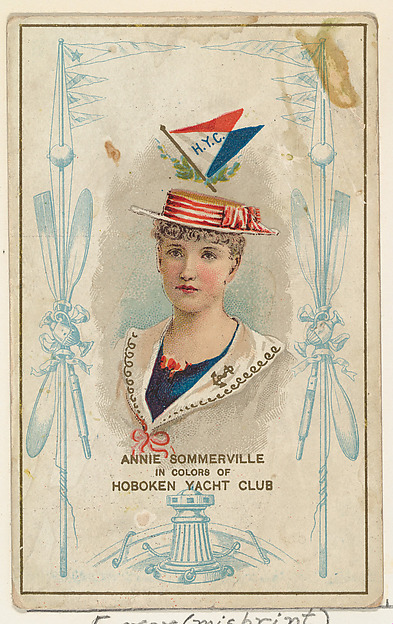 W. Duke, Sons & Co., Error-Misprint Card, Annie Sommerville in Colors of the Hoboken Yacht Club, from the Yacht Colors of the World series (N140) issued by Duke Sons & Co. to promote Honest Long Cut Tobacco