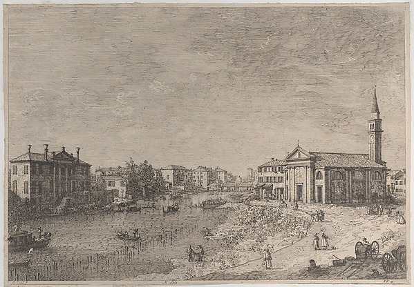 Canaletto (Giovanni Antonio Canal), Al Dolo: the church of Dolo, dedicated to San Rocco, on the bank of the Brenta, facing the villa Zanon-Bon