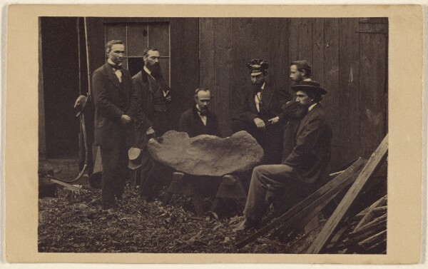 Unknown, [Six men viewing a mastodon bone]