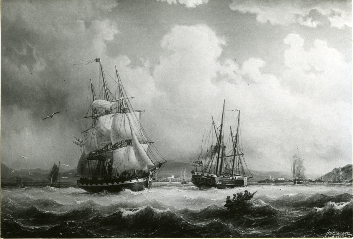 Okänd fotograf, Hamnen i Kristiania. Oljemålning 1850. Storlek 40 x 59.5 cm.