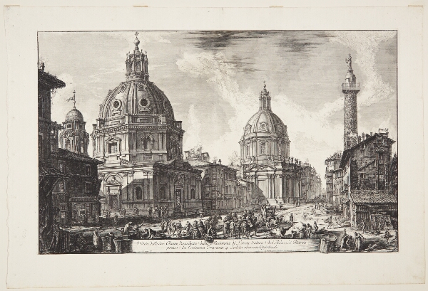 Giovanni Battista Piranesi, Kirkerne Santa Maria di Loreto og Santissimo Nome di Maria ved Trajan's søjle, i baggrunden Quirinal-højen