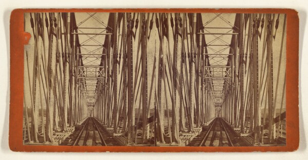 Edward and Henry T. Anthony & Co., The Newport and Cincinnati Bridge. Interior View Showing Iron Tressel Work. [Cincinnati, Ohio]