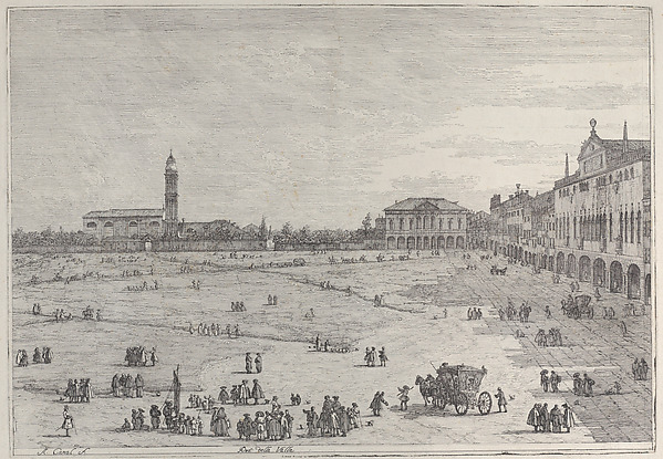 Canaletto (Giovanni Antonio Canal), Prà della Valle: the right half of the square of Prà della Valle in Padua, with the Colleggio Universitario at right