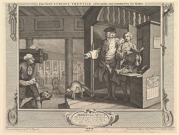 William Hogarth, The Industrious 'Prentice a Favorite, and Entrusted by his Master: Industry and Idleness, plate 4