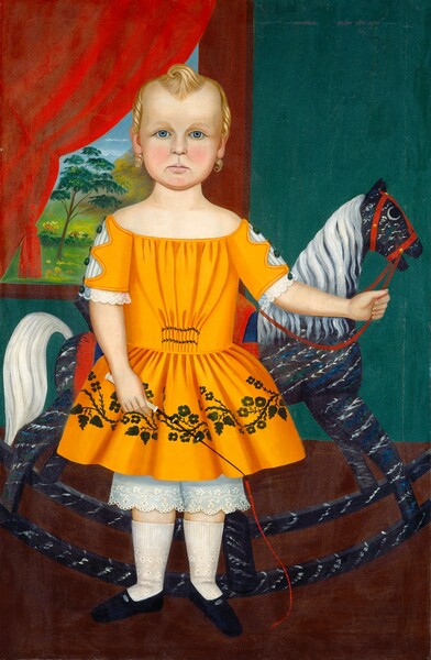 American 19th Century, Child with Rocking Horse