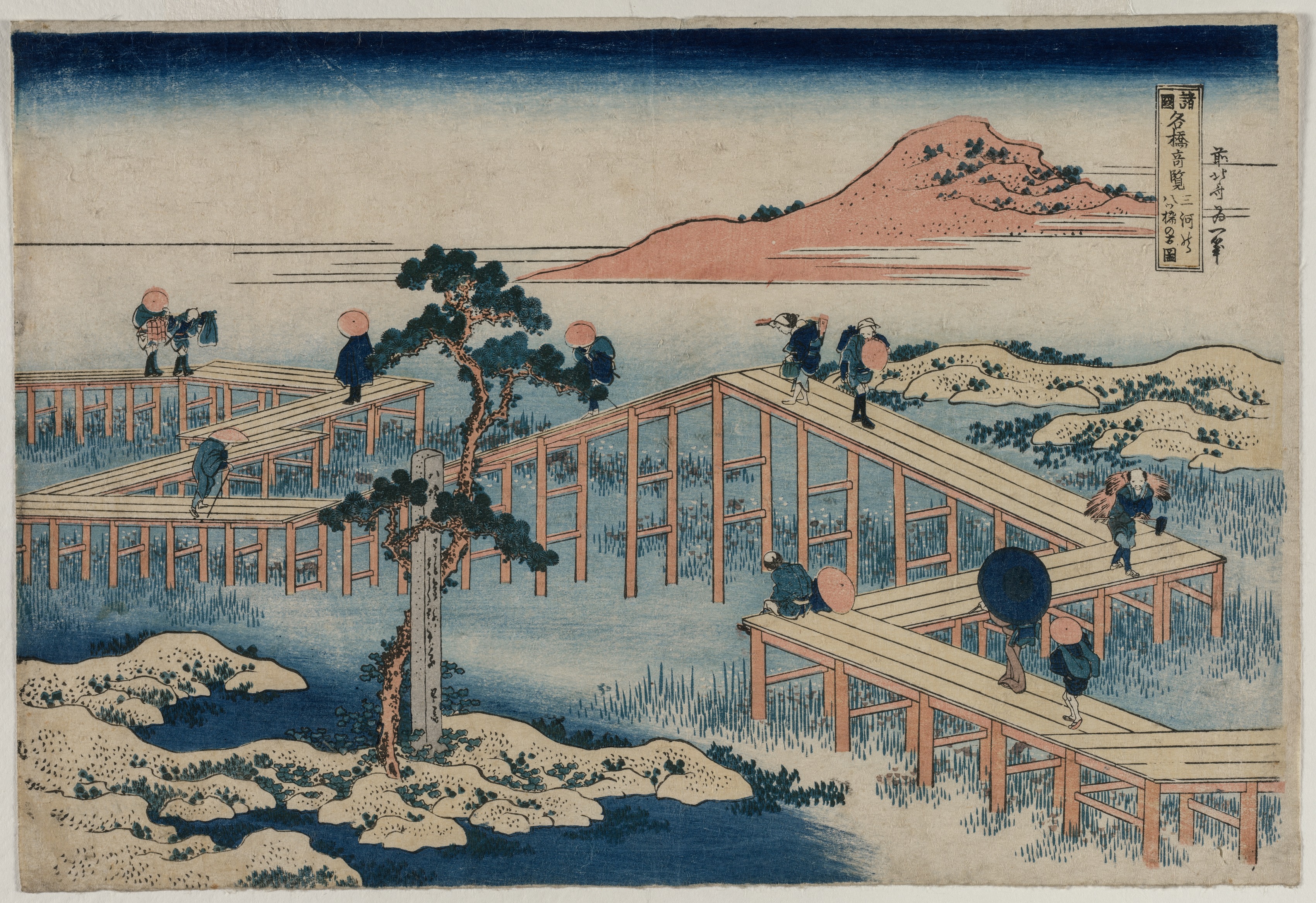 Katsushika Hokusai, An Ancient Picture of the Eight Part Bridge in Mikawa Province (from the series Curious Views of Famous Bridges in the Provinces)
