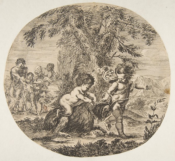 Stefano della Bella, A child and a satyr child playing with a goat