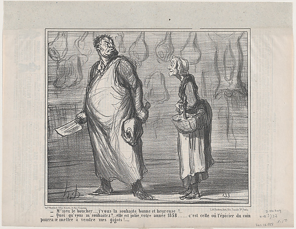 Honoré Daumier, M'sieu le boucher..., j'vous la souhaite bonne et heureuse!, from "Actualités"