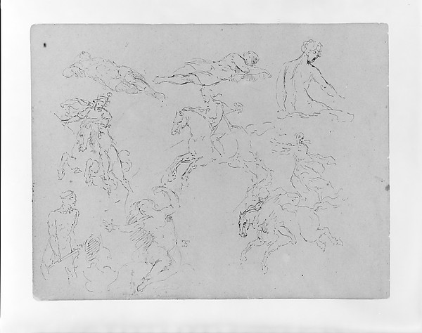 Thomas Sully, Nine Figure Sketches, Including Three Galloping Equestrains (from Sketchbook)