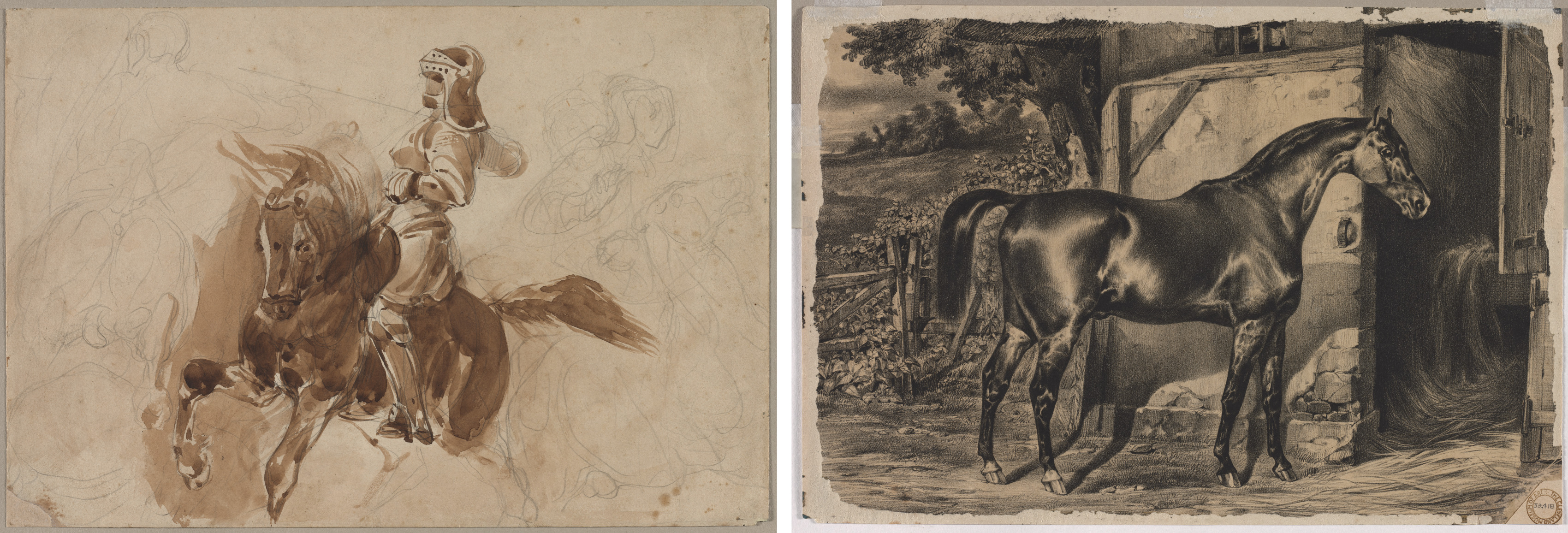 Eugène Delacroix, Armored Figure on Horseback (recto); Horse in Front of a Barn (verso)