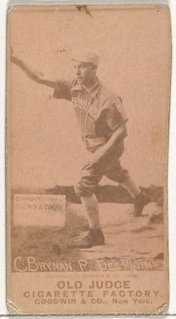 Goodwin & Company, Charles Ruley "Tod" Brynan, Pitcher, Des Moines Prohibitionists, from the Old Judge series (N172) for Old Judge Cigarettes