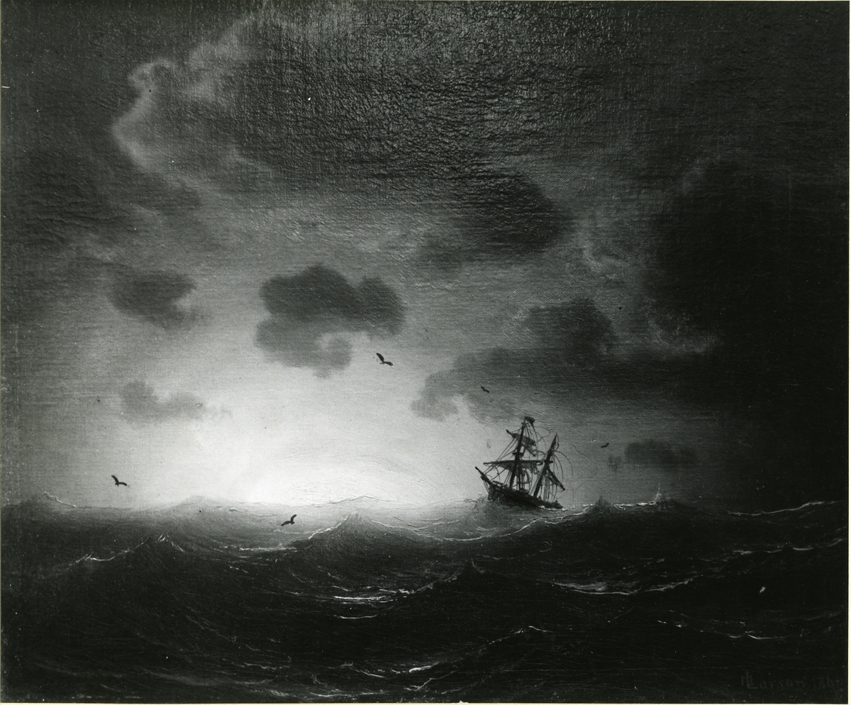 Okänd fotograf, Förlisande skepp. Oljemålning 1860. Storlek 45 x 54 cm