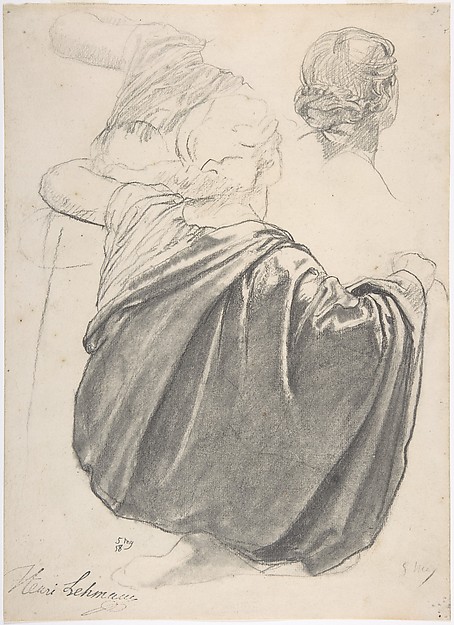 Henri Lehmann, Studies of a Draped Female Figure, Kneeling, Seen from the Back, for the East Transept of the Chruch of Sainte-Clothilde, Paris