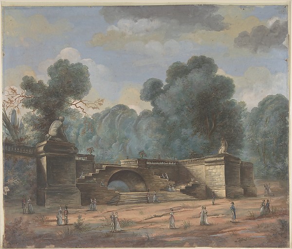 Anonymous, French, 19th century, Park Landscape with Strolling Figures