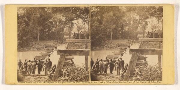 Timothy H. O'Sullivan, Ruins of Bridge at Mrs. Nelson's, Crossing on the Pamunky, 28th May, 1864.