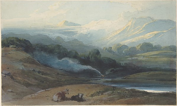 George Chinnery, Cattle resting in a mountainous landscape, Bengal