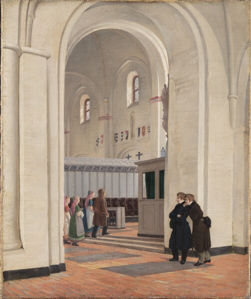 Constantin Hansen, Parti af det indvendige af Ringsted Kirke. I forgrunden Constantin Hansen og Jørgen Roed