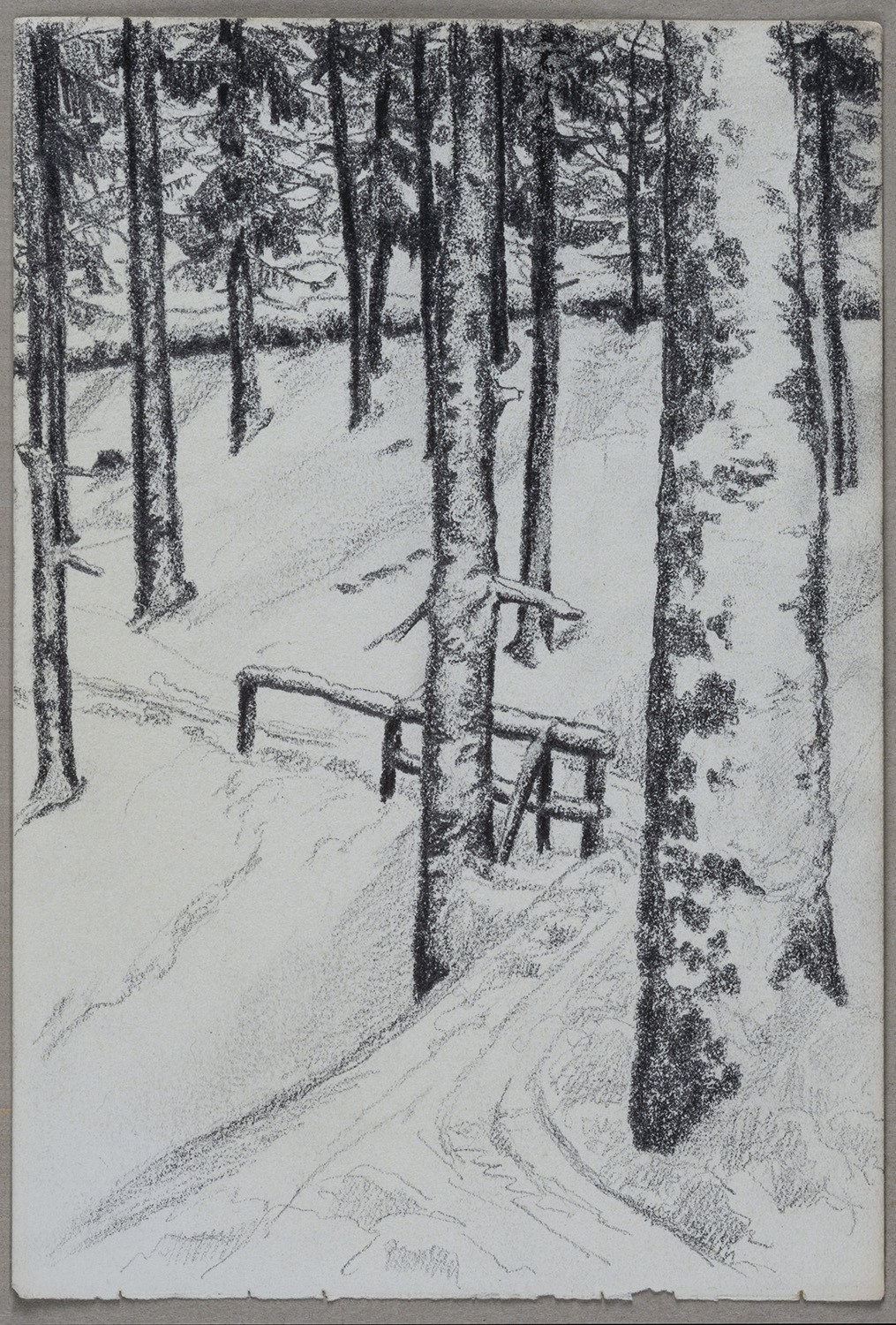 Ernst Morgenstern, Unidentifizierter Ort: Waldweg im Schnee (Skizzenbuch Ernst Morgenstern, Beilage)
